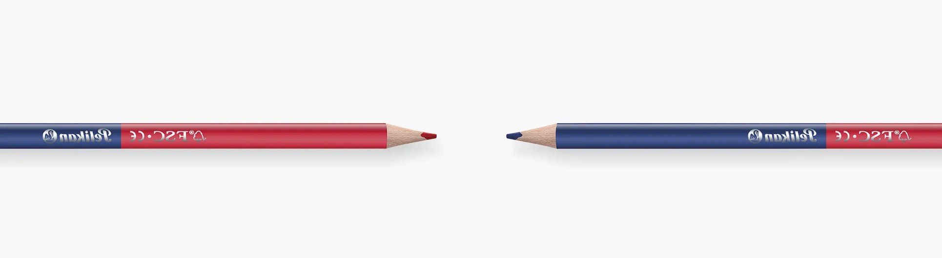 Creioane groase triunghiulare, bicolore: roșu-albastru